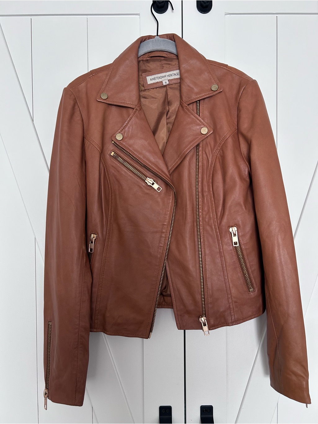 Women's Brown Leather Moto Jacket - American Heritage